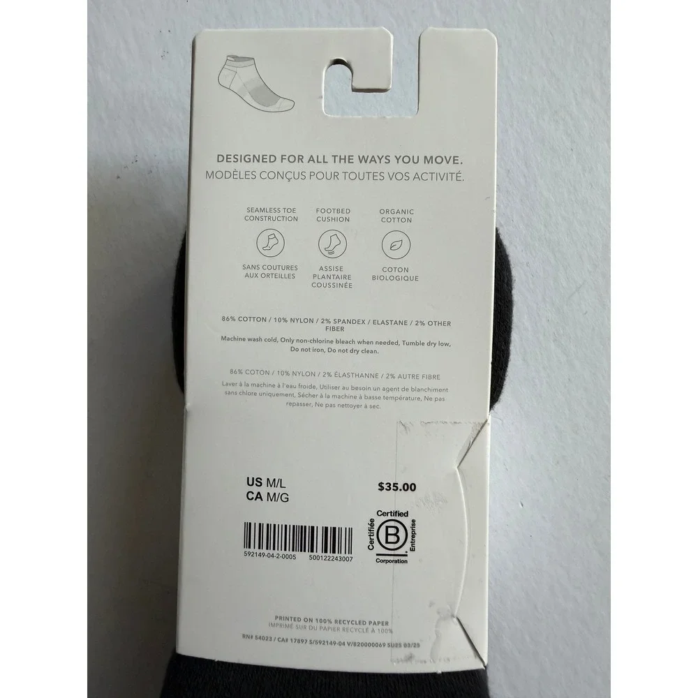 New Athleta Everyday Ankle Sock Size M/L Black 3 Pairs Cotton Blend